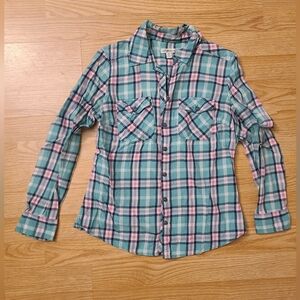 Croft & Barrow 100% Cotton Bright Teal and Pink Flannel